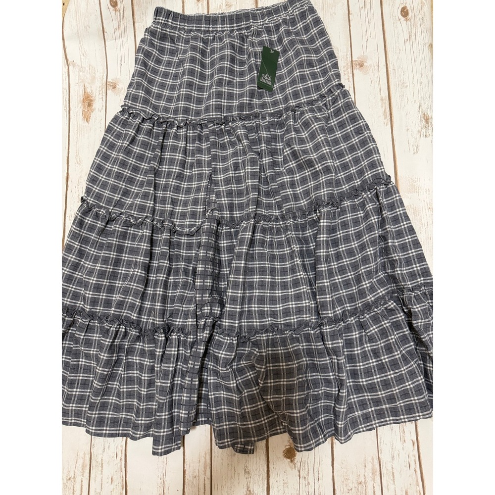 Wild Fable Gray Plaid Tiered Maxi Skirt NWT Womens Size XS High Waist Boho Flowy